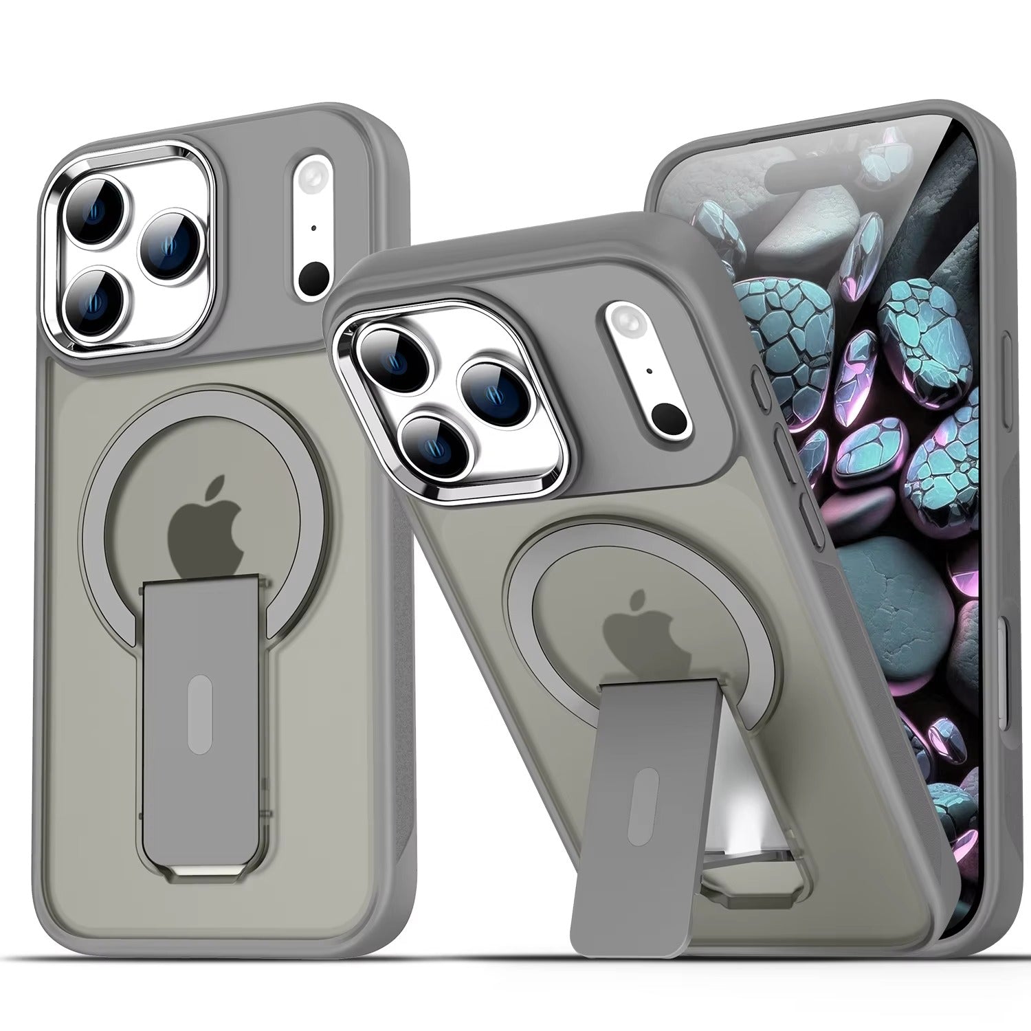 Luxury iPhone Case — MagSafe Fold Stand Cover with Magnetic Kickstand Holder, Slim Shockproof Bumper Protection and Wireless Charging Compatible Design