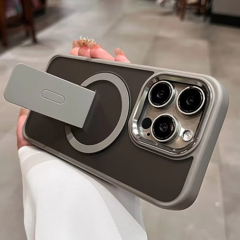 Luxury iPhone Case — MagSafe Fold Stand Cover with Magnetic Kickstand Holder, Slim Shockproof Bumper Protection and Wireless Charging Compatible Design