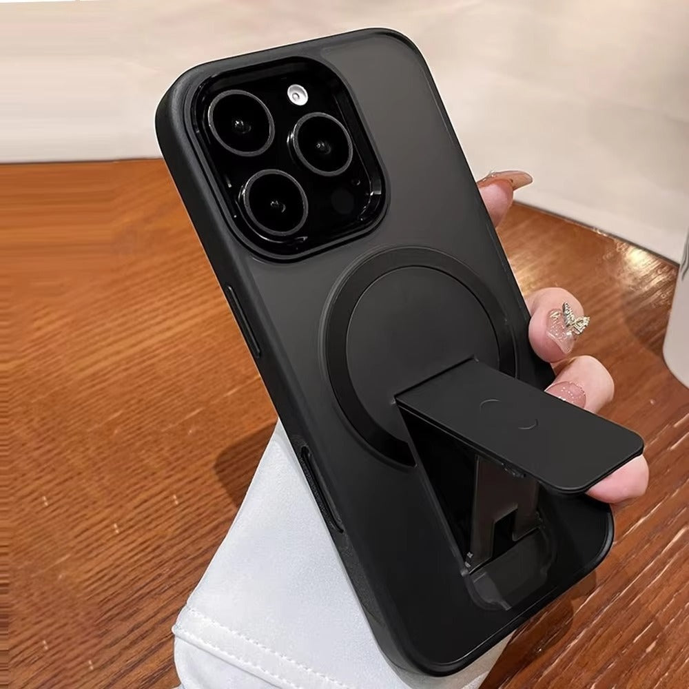 Luxury iPhone Case — MagSafe Fold Stand Cover with Magnetic Kickstand Holder, Slim Shockproof Bumper Protection and Wireless Charging Compatible Design