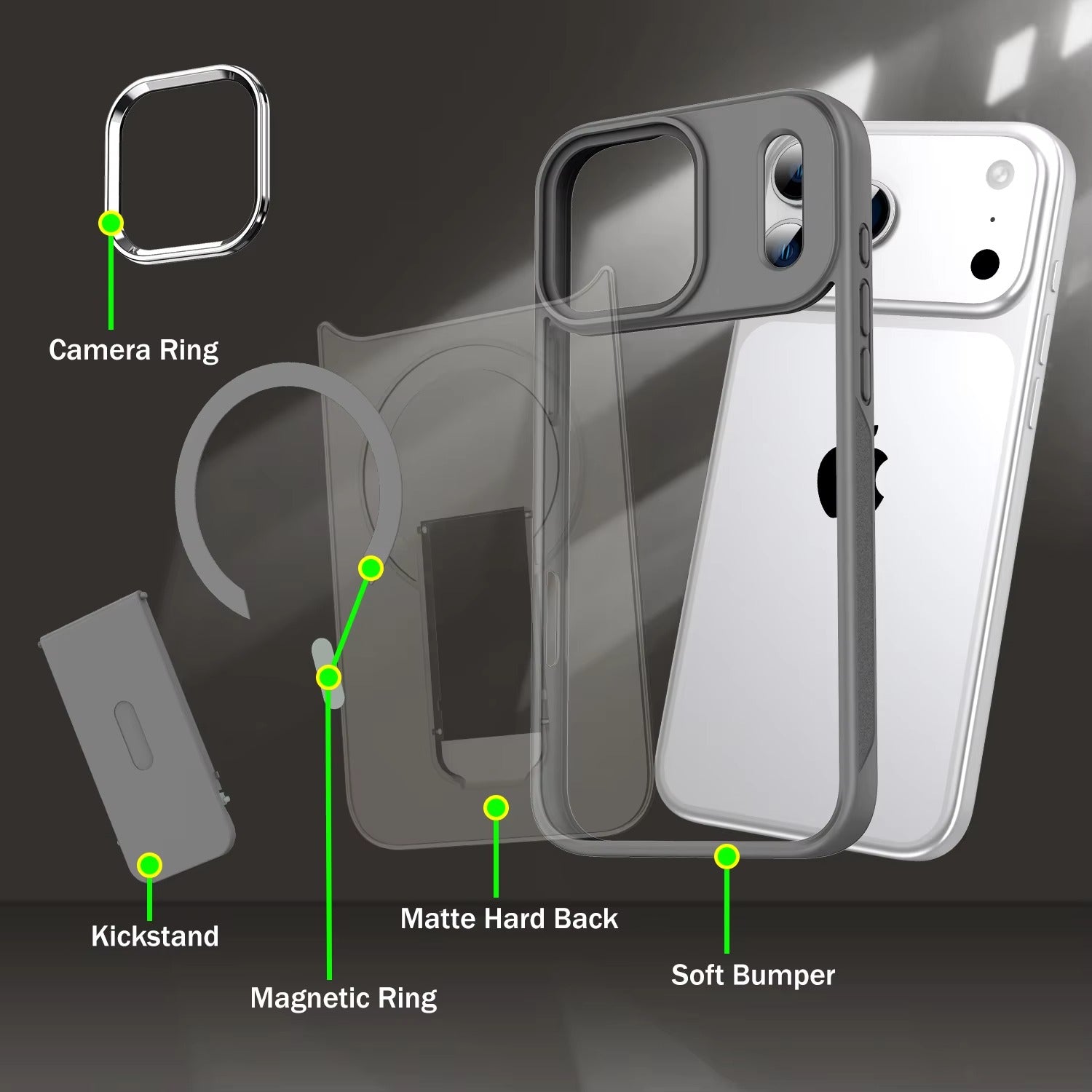 Luxury iPhone Case — MagSafe Fold Stand Cover with Magnetic Kickstand Holder, Slim Shockproof Bumper Protection and Wireless Charging Compatible Design