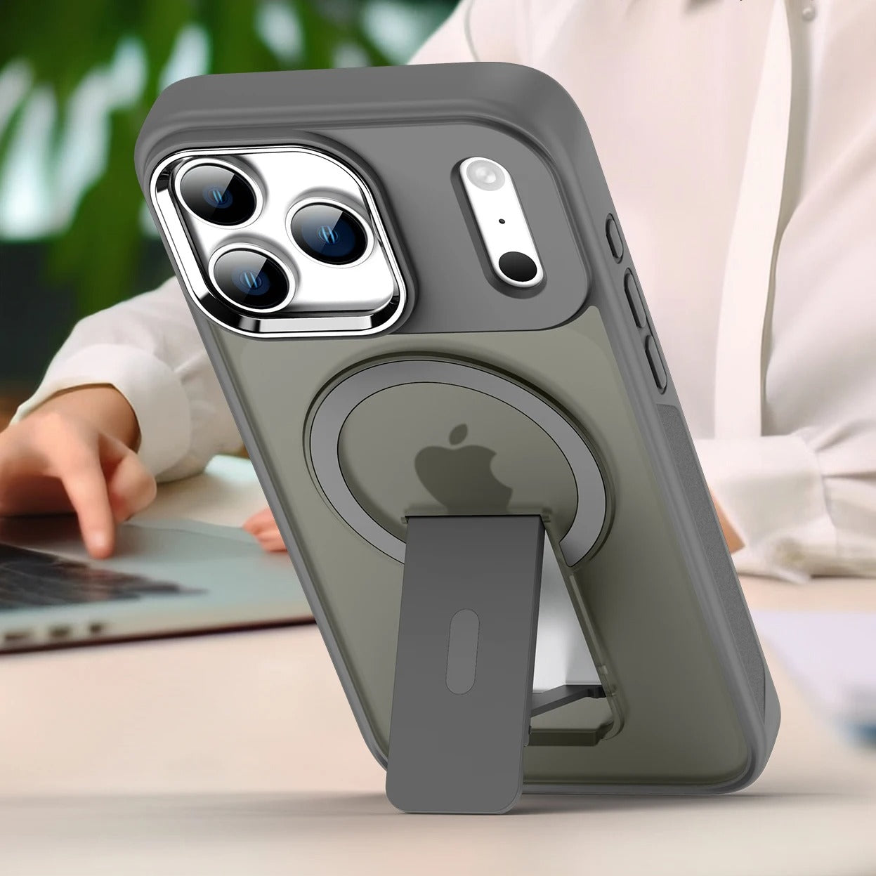 Luxury iPhone Case — MagSafe Fold Stand Cover with Magnetic Kickstand Holder, Slim Shockproof Bumper Protection and Wireless Charging Compatible Design