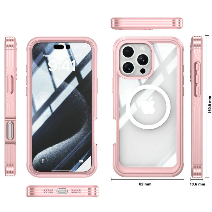 Luxury iPhone Case — Magnetic Double-Sided Tempered Glass Cover, MagSafe Compatible Full-Coverage Design with Dual-Layer Shockproof Protection and Anti-Fingerprint Transparency