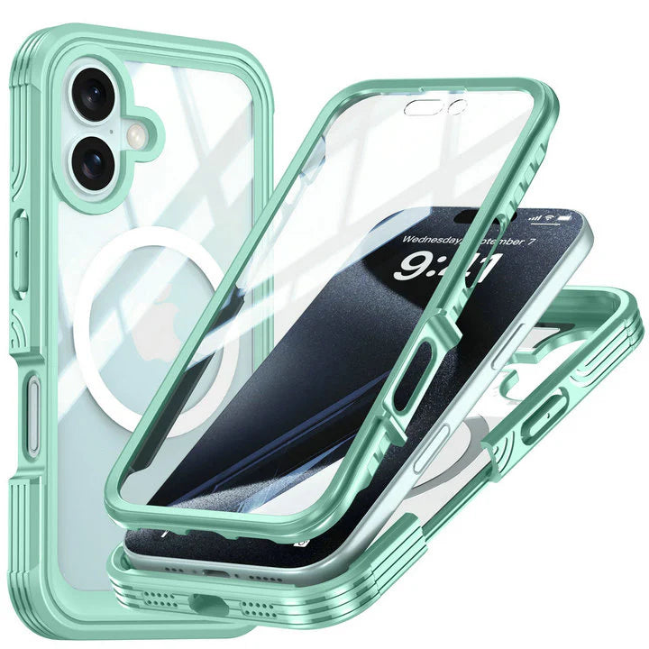 Luxury iPhone Case — Magnetic Double-Sided Tempered Glass Cover, MagSafe Compatible Full-Coverage Design with Dual-Layer Shockproof Protection and Anti-Fingerprint Transparency