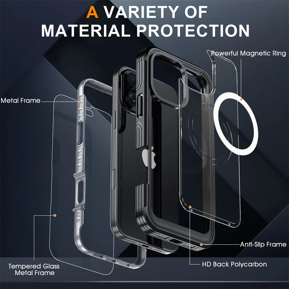 Luxury iPhone Case — Magnetic Double-Sided Tempered Glass Cover, MagSafe Compatible Full-Coverage Design with Dual-Layer Shockproof Protection and Anti-Fingerprint Transparency
