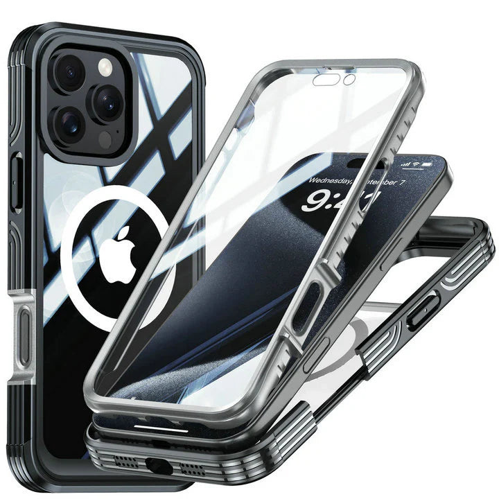 Luxury iPhone Case — Magnetic Double-Sided Tempered Glass Cover, MagSafe Compatible Full-Coverage Design with Dual-Layer Shockproof Protection and Anti-Fingerprint Transparency