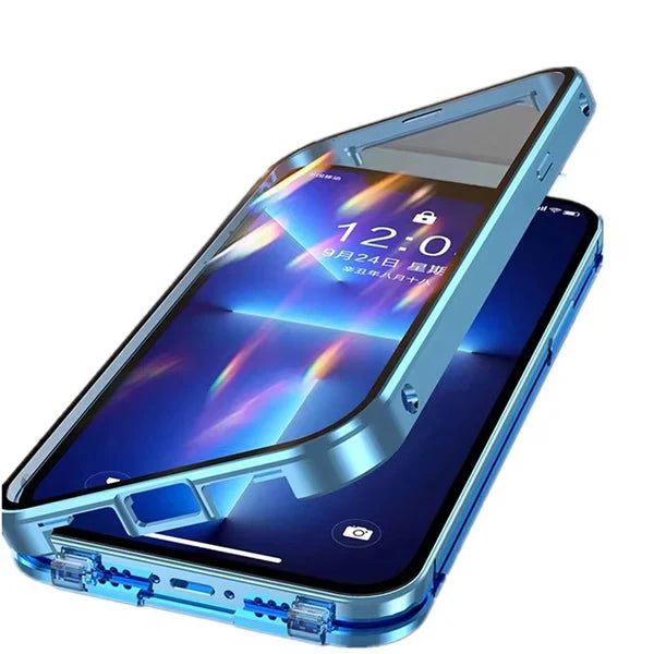 Luxury iPhone Case — Magnetic Metal Frame with Double-Sided Glass, 360° Full-Body Protection, Shockproof Transparent Cover and Slim Scratch-Resistant Durable Design