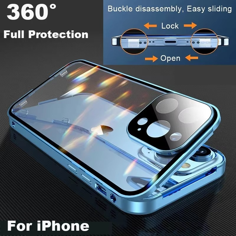 Luxury iPhone Case — Magnetic Metal Frame with Double-Sided Glass, 360° Full-Body Protection, Shockproof Transparent Cover and Slim Scratch-Resistant Durable Design