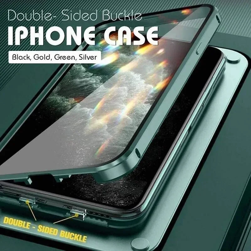 Luxury iPhone Case — Magnetic Metal Frame with Double-Sided Glass, 360° Full-Body Protection, Shockproof Transparent Cover and Slim Scratch-Resistant Durable Design