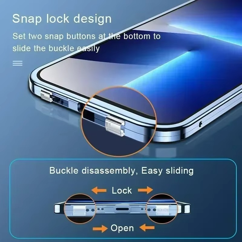 Luxury iPhone Case — Magnetic Metal Frame with Double-Sided Glass, 360° Full-Body Protection, Shockproof Transparent Cover and Slim Scratch-Resistant Durable Design