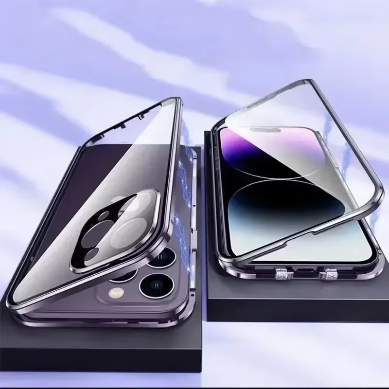 Luxury iPhone Case — Magnetic Metal Frame with Double-Sided Glass, 360° Full-Body Protection, Shockproof Transparent Cover and Slim Scratch-Resistant Durable Design