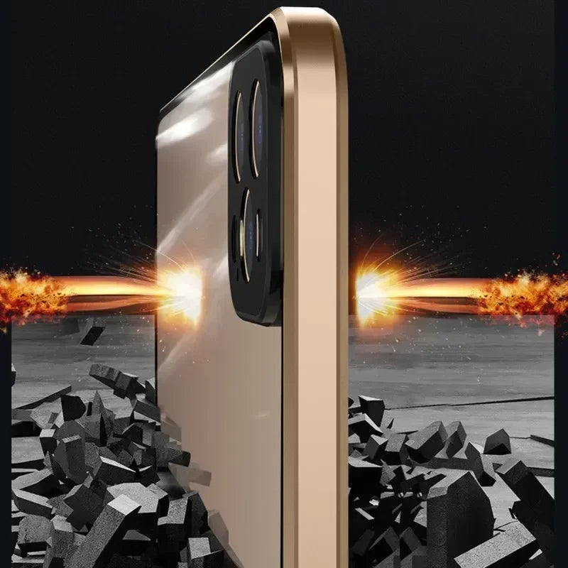 Luxury iPhone Case — Magnetic Metal Frame with Double-Sided Glass, 360° Full-Body Protection, Shockproof Transparent Cover and Slim Scratch-Resistant Durable Design