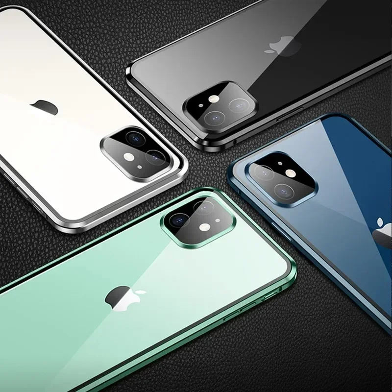 Luxury iPhone Case — Magnetic Metal Frame with Double-Sided Glass, 360° Full-Body Protection, Shockproof Transparent Cover and Slim Scratch-Resistant Durable Design