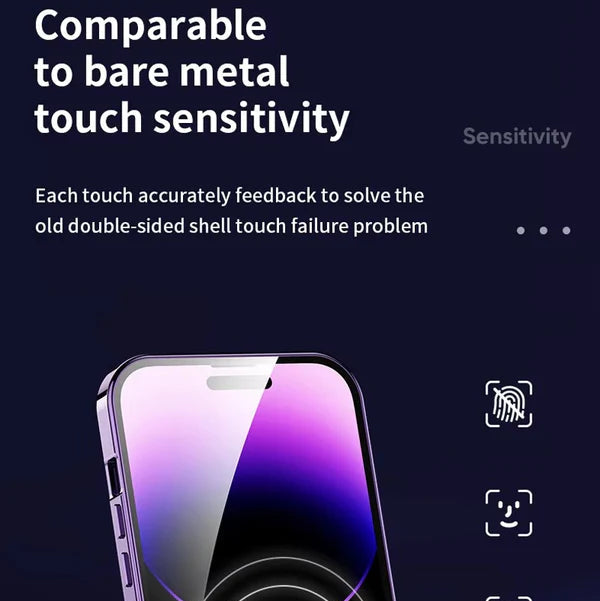 Luxury iPhone Case — Magnetic Metal Cover with Large Window Lens Protection, Aluminum Frame, Tempered Glass Screen Shield and Shockproof Slim Scratch-Resistant Design