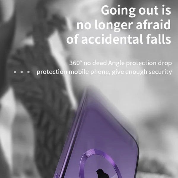 Luxury iPhone Case — Magnetic Metal Cover with Large Window Lens Protection, Aluminum Frame, Tempered Glass Screen Shield and Shockproof Slim Scratch-Resistant Design