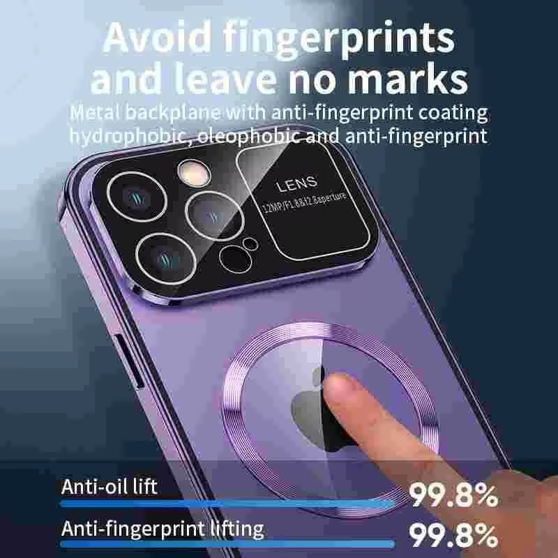 Luxury iPhone Case — Magnetic Metal Cover with Large Window Lens Protection, Aluminum Frame, Tempered Glass Screen Shield and Shockproof Slim Scratch-Resistant Design