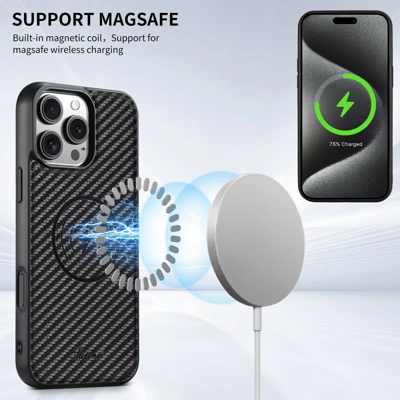 Luxury iPhone Case — Magnetic Faux Leather Wallet Cover with Card Holder Bag, Stand Function, MagSafe Wireless Charging Compatibility and Slim Shockproof Design