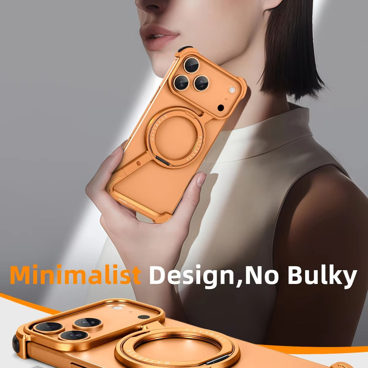 Luxury iPhone Case — Metal Magnetic Frameless Aluminum Alloy Cover with 360° Rotating Stand Ring, MagSafe-Compatible Shockproof Protective Design