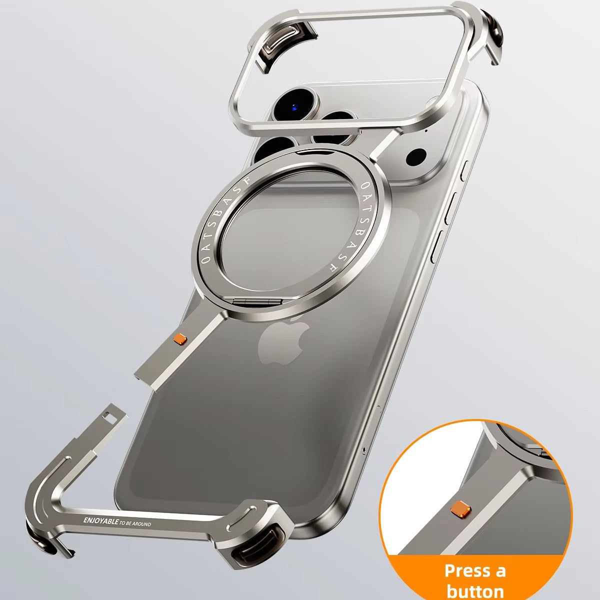 Luxury iPhone Case — Metal Magnetic Frameless Aluminum Alloy Cover with 360° Rotating Stand Ring, MagSafe-Compatible Shockproof Protective Design