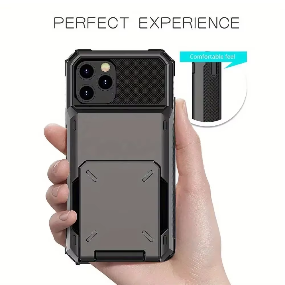 Luxury iPhone Wallet Case with 5-Card Slot — Hidden Flip Door Card Holder, Dual Layer Shockproof Armor, Raised Screen Lip, Scratch-Resistant Protective Cover
