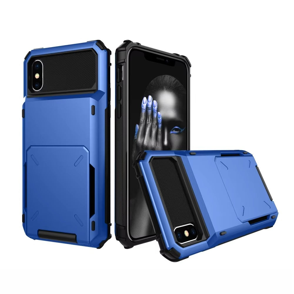 Luxury iPhone Wallet Case with 5-Card Slot — Hidden Flip Door Card Holder, Dual Layer Shockproof Armor, Raised Screen Lip, Scratch-Resistant Protective Cover