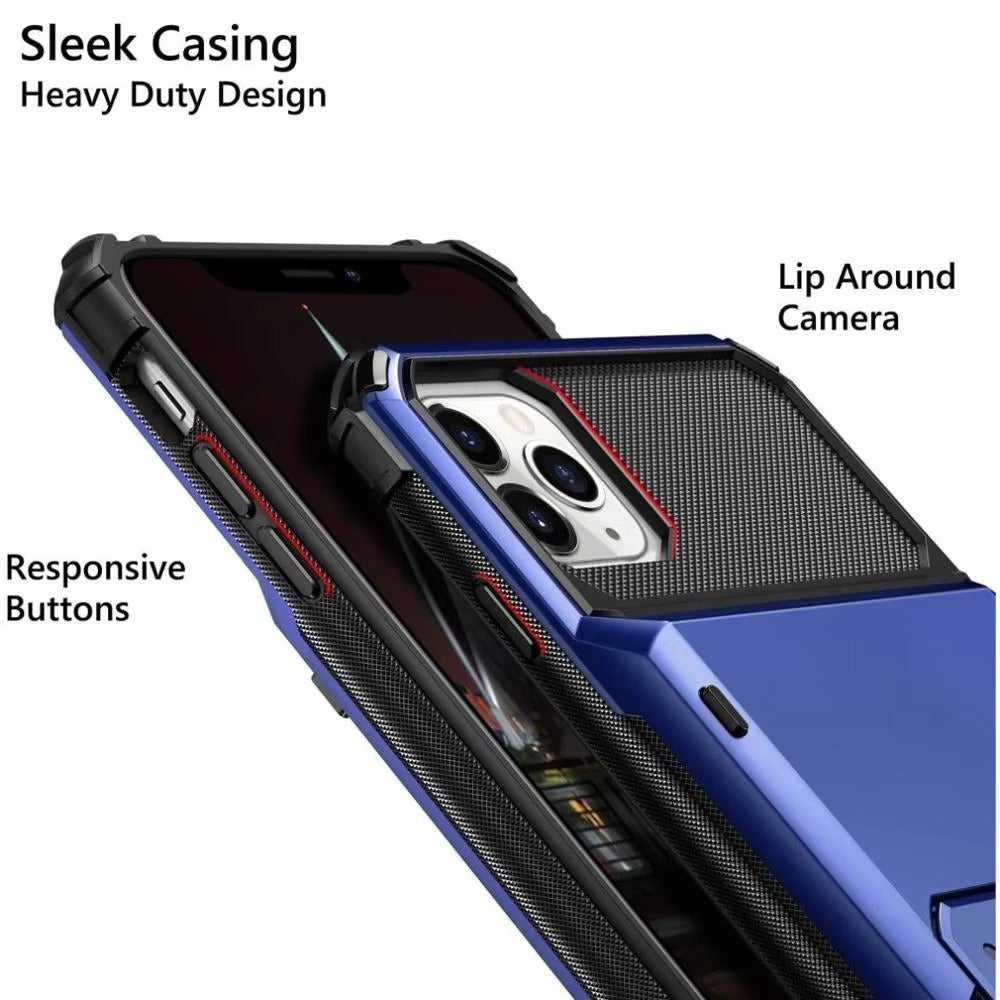 Luxury iPhone Wallet Case with 5-Card Slot — Hidden Flip Door Card Holder, Dual Layer Shockproof Armor, Raised Screen Lip, Scratch-Resistant Protective Cover