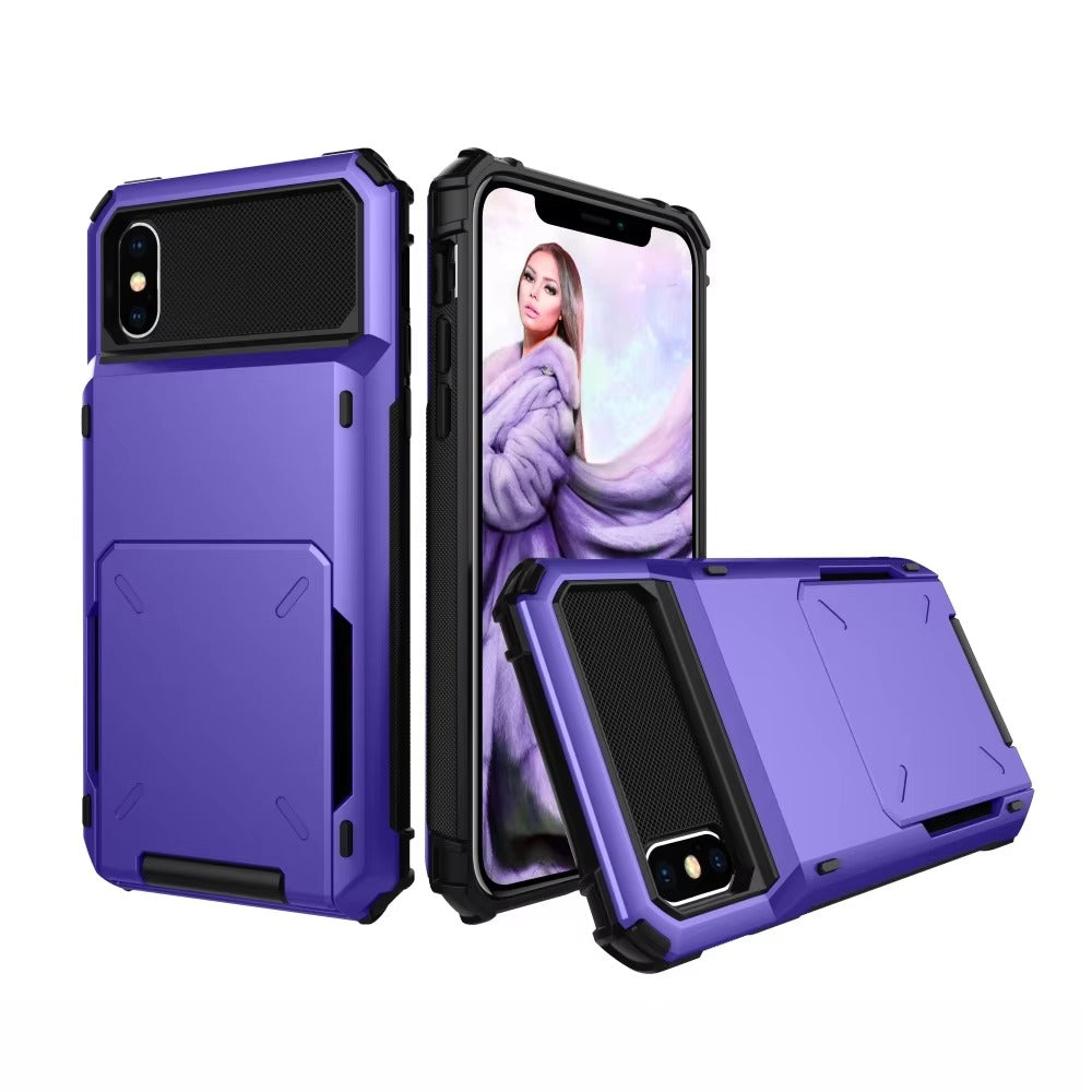 Luxury iPhone Wallet Case with 5-Card Slot — Hidden Flip Door Card Holder, Dual Layer Shockproof Armor, Raised Screen Lip, Scratch-Resistant Protective Cover