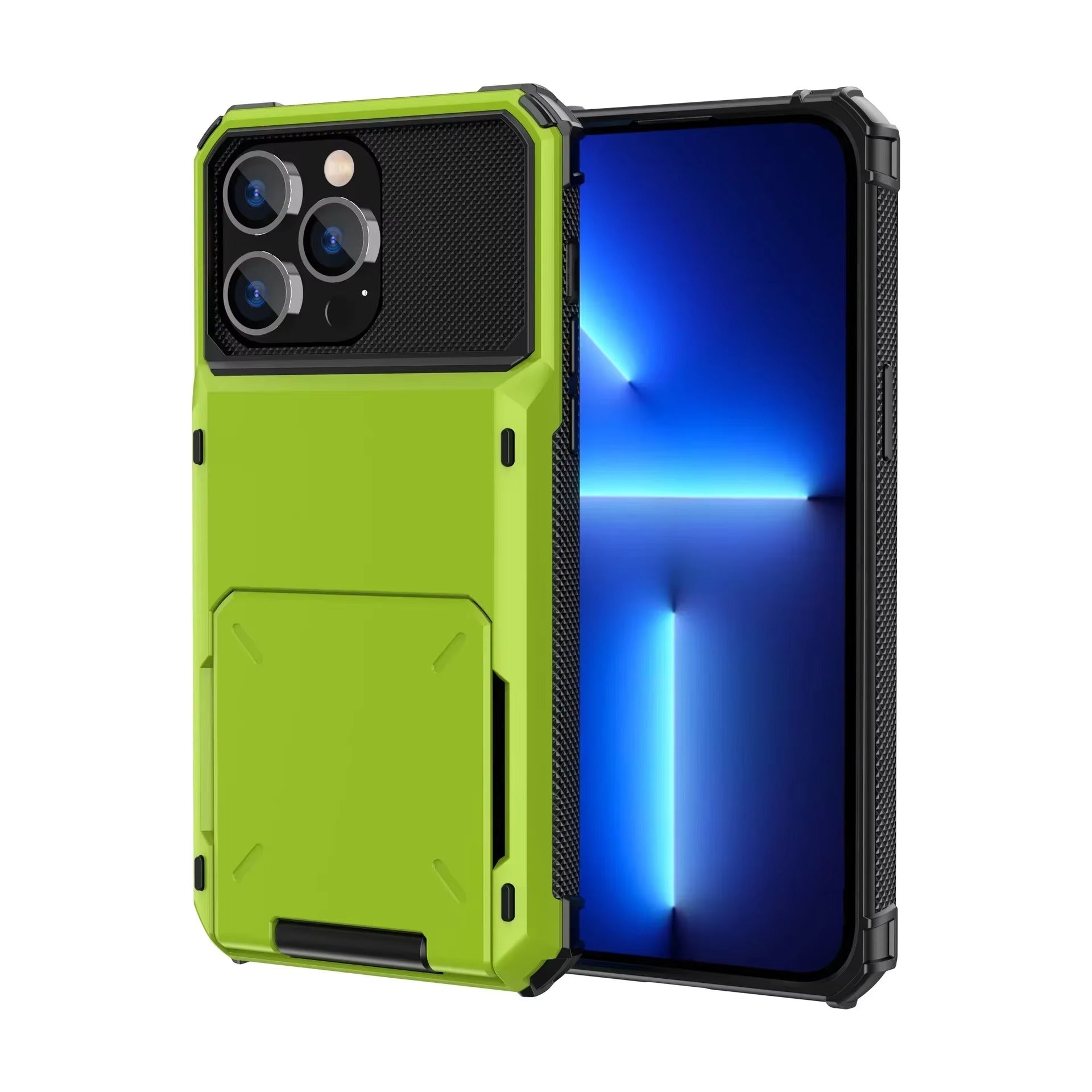 Luxury iPhone Wallet Case with 5-Card Slot — Hidden Flip Door Card Holder, Dual Layer Shockproof Armor, Raised Screen Lip, Scratch-Resistant Protective Cover