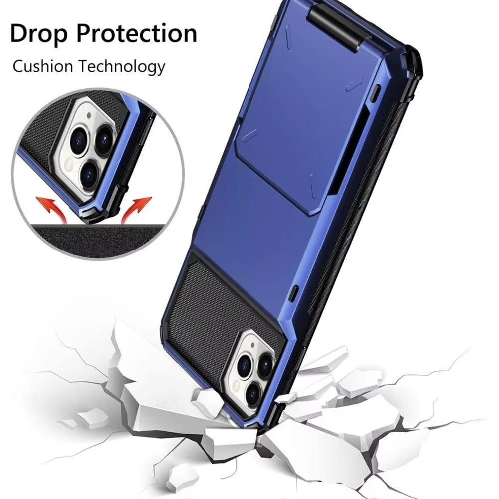 Luxury iPhone Wallet Case with 5-Card Slot — Hidden Flip Door Card Holder, Dual Layer Shockproof Armor, Raised Screen Lip, Scratch-Resistant Protective Cover