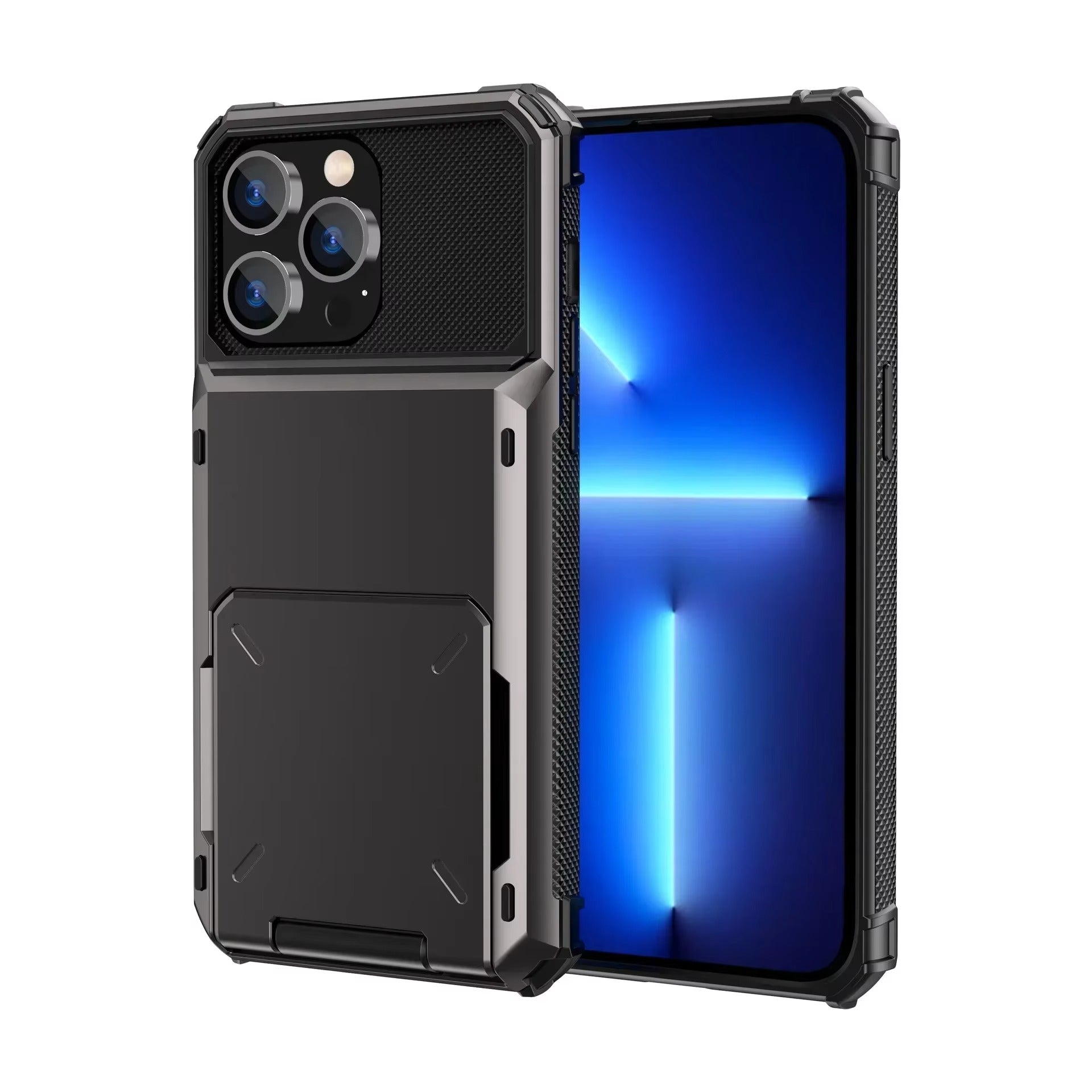 Luxury iPhone Wallet Case with 5-Card Slot — Hidden Flip Door Card Holder, Dual Layer Shockproof Armor, Raised Screen Lip, Scratch-Resistant Protective Cover