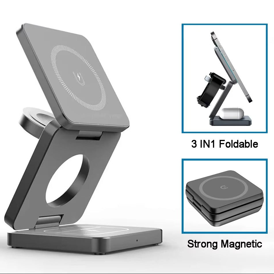 Minimalist iPhone 3-in-1 Foldable Magnetic Wireless Charging Station, 15W Fast-Charge Stand for Phone, Watch & Earbuds with Compact Travel Design Research 3-in-1 magnetic wireless chargers Spend a few minutes for better results