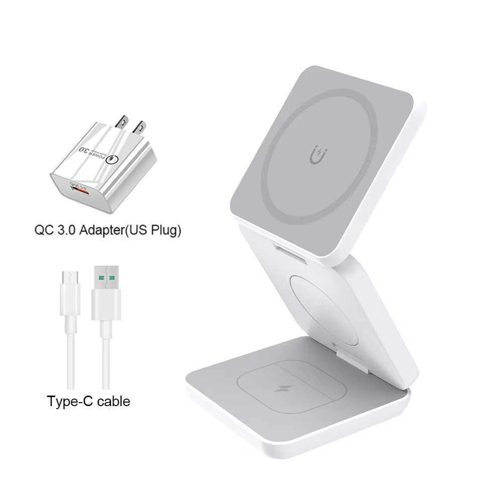 Minimalist iPhone 3-in-1 Foldable Magnetic Wireless Charging Station, 15W Fast-Charge Stand for Phone, Watch & Earbuds with Compact Travel Design Research 3-in-1 magnetic wireless chargers Spend a few minutes for better results