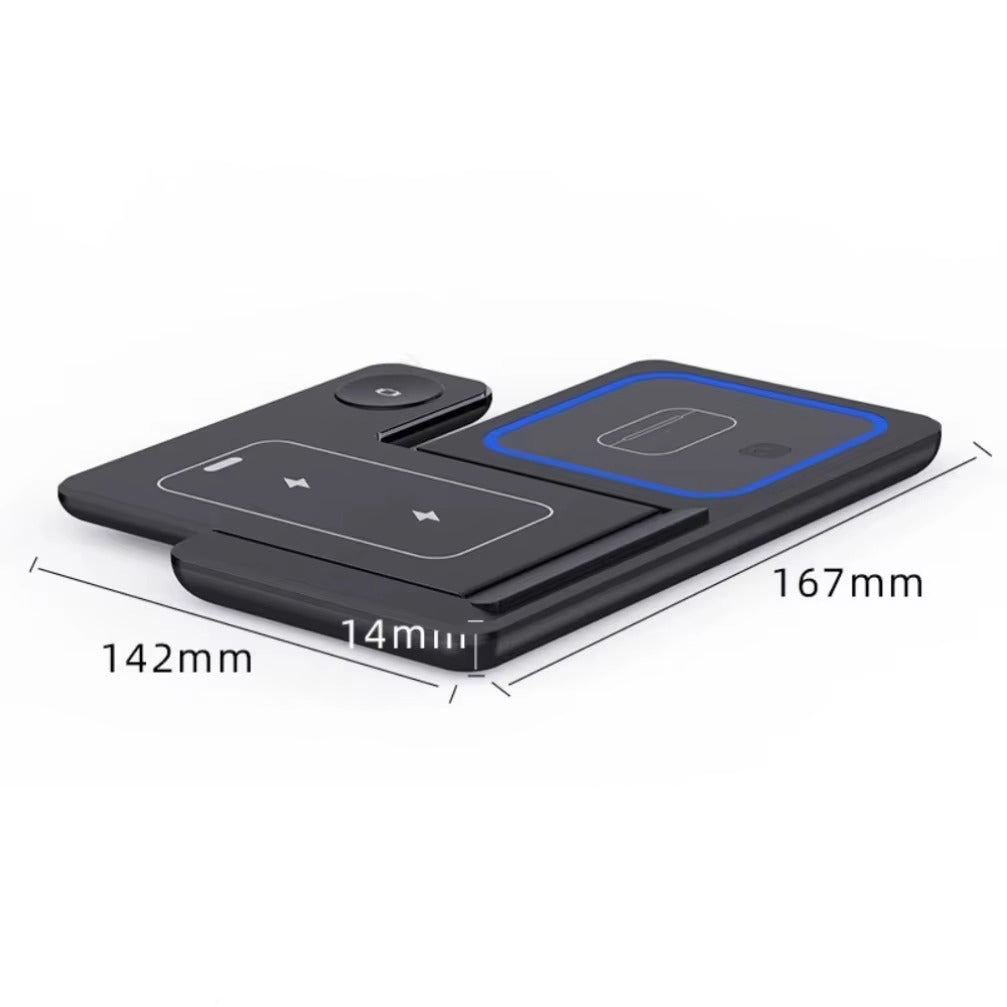 Minimalist iPhone 3-in-1 Foldable Wireless Charging Station, 15W Fast-Charge Stand for Phone, Watch & Earbuds with LED Light