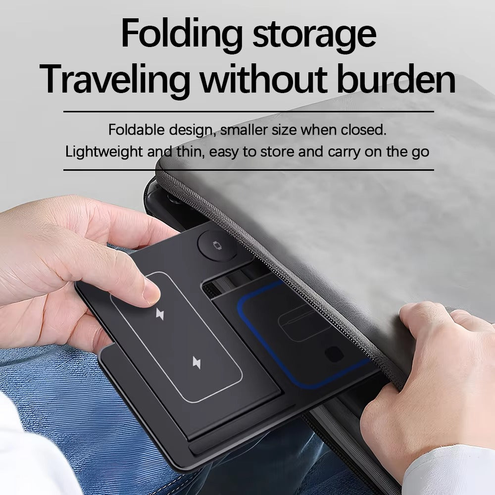 Minimalist iPhone 3-in-1 Foldable Wireless Charging Station, 15W Fast-Charge Stand for Phone, Watch & Earbuds with LED Light