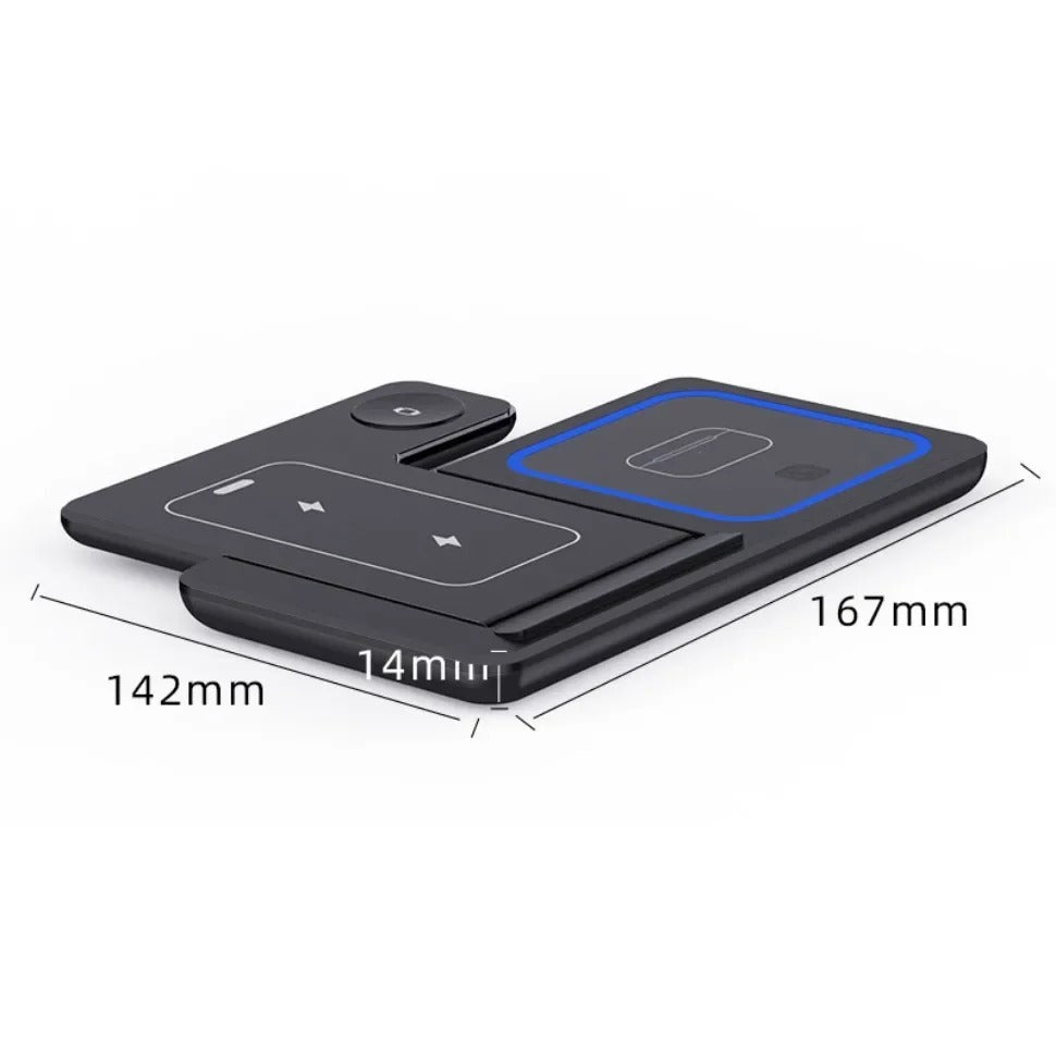Minimalist iPhone 3-in-1 Foldable Wireless Charging Station, 15W Fast-Charge Stand for Phone, Watch & Earbuds with LED Light