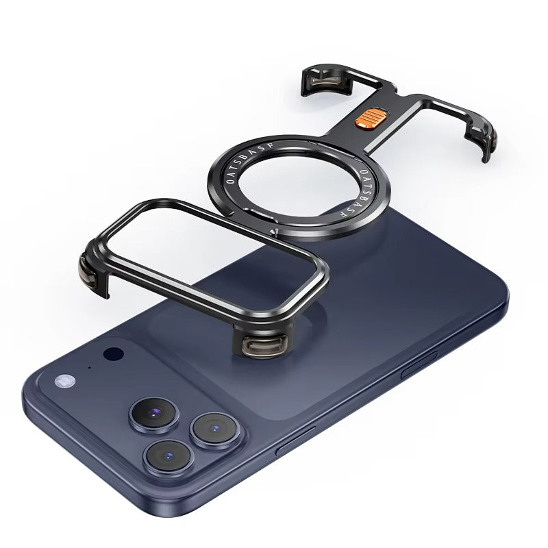 Minimalist iPhone Case — Aluminum Frameless MagSafe Cover with 360° Magnetic Stand and Slim Shockproof Metal Design