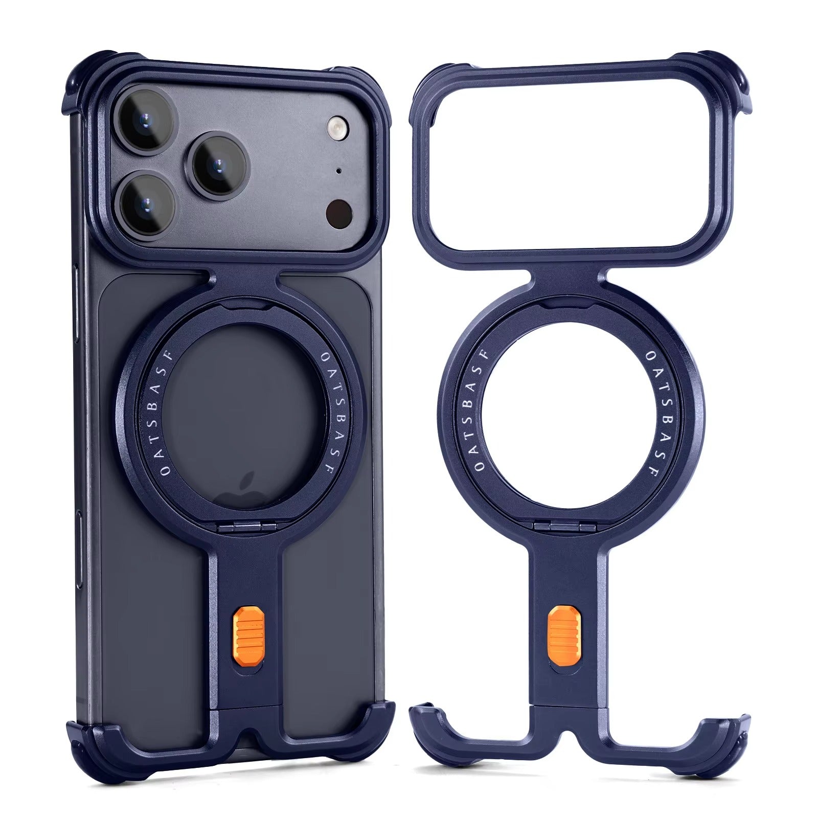 Minimalist iPhone Case — Aluminum Frameless MagSafe Cover with 360° Magnetic Stand and Slim Shockproof Metal Design