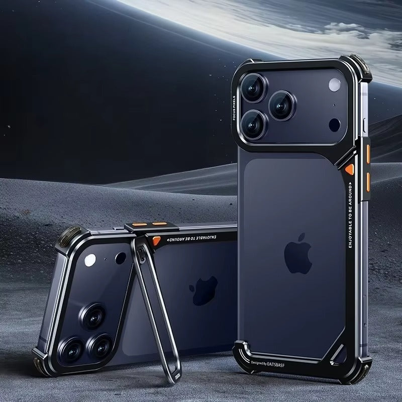 Minimalist iPhone Case — Aluminum Frame with Lens Holder, MagSafe Wireless-Charging Support, Slim Drop-Protection Metal Design