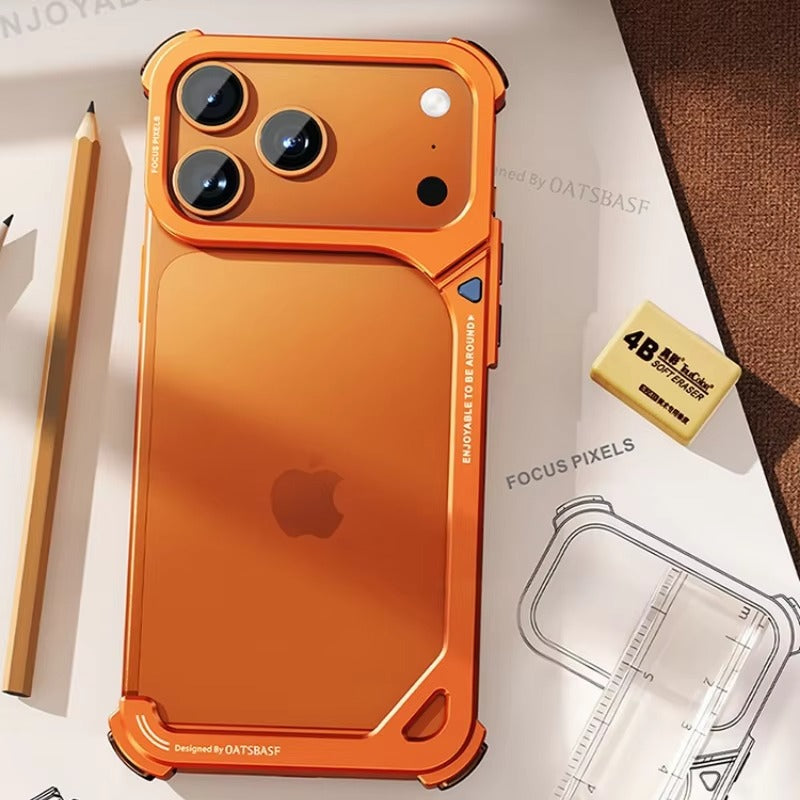 Minimalist iPhone Case — Aluminum Frame with Lens Holder, MagSafe Wireless-Charging Support, Slim Drop-Protection Metal Design