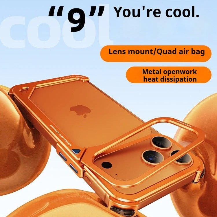 Minimalist iPhone Case — Aluminum Frame with Lens Holder, MagSafe Wireless-Charging Support, Slim Drop-Protection Metal Design
