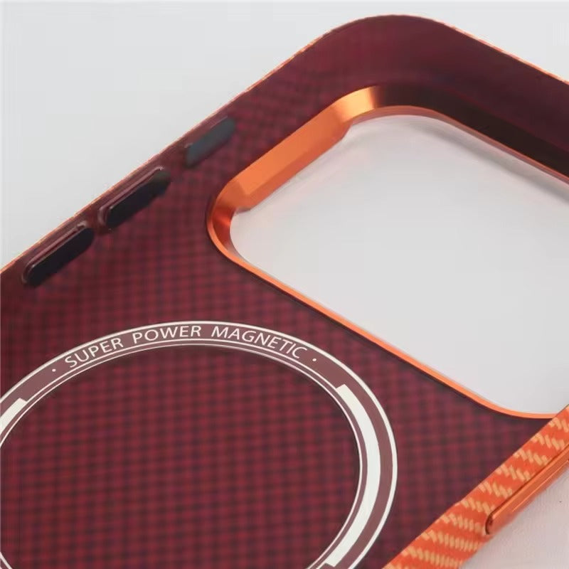 Minimalist iPhone Case — High-End Kevlar Carbon-Fiber Magnetic Cover with Slim Shockproof Design and MagSafe Wireless-Charging Compatibility