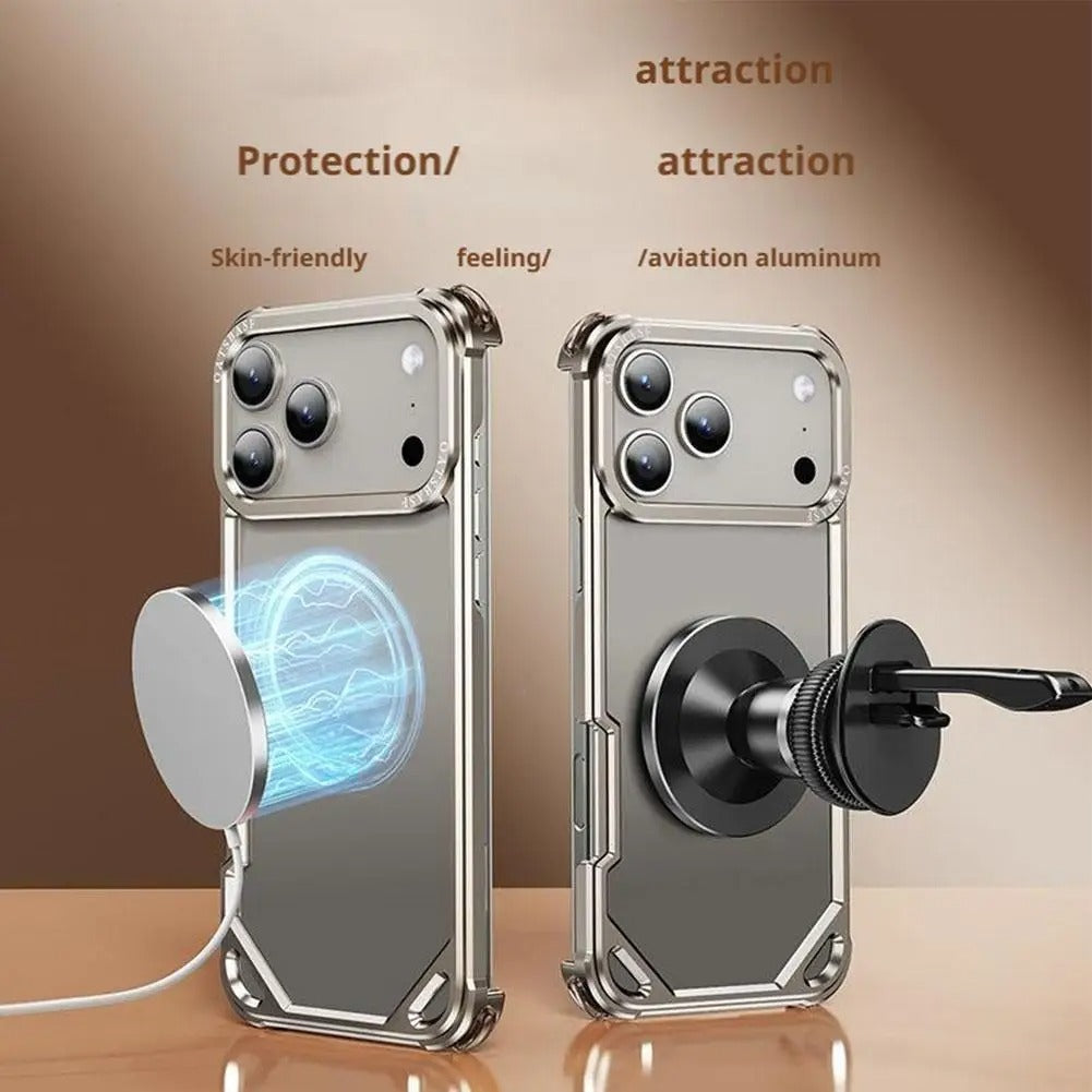 Minimalist iPhone Case — Ultra-Thin Aluminum Alloy Cover with Shockproof Protection and Wireless-Charging Support