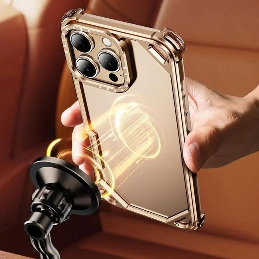 Minimalist iPhone Case — Ultra-Thin Aluminum Alloy Cover with Shockproof Protection and Wireless-Charging Support