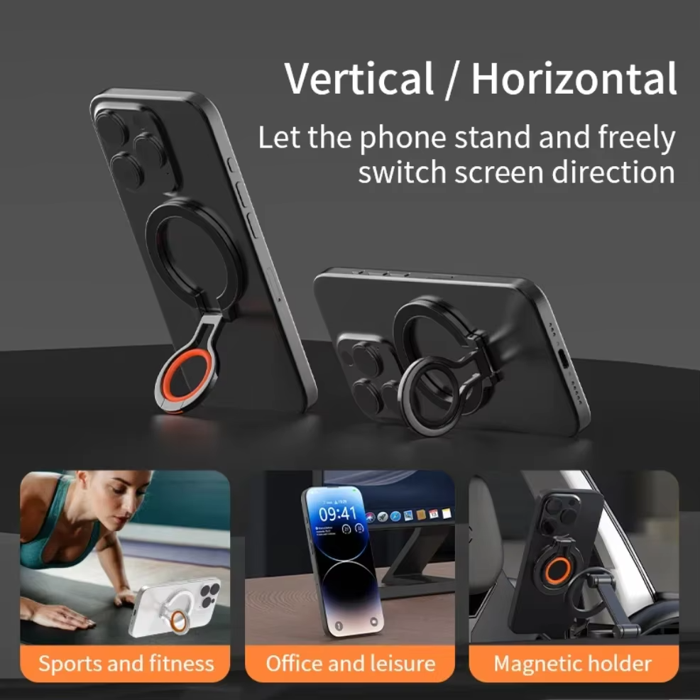 Minimalist iPhone Magnetic Finger Ring Holder, Slim MagSafe Phone Grip Stand with Secure Hold & Smooth Rotation