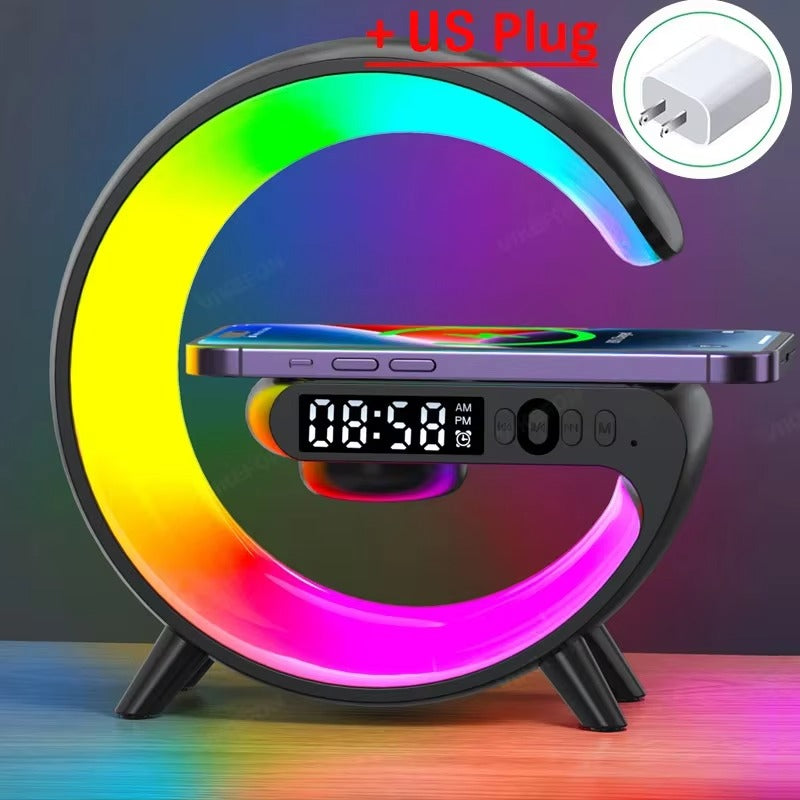 Premium 15W Multifunction Wireless Charger Pad with Speaker, RGB Night Light, Fast Charging Stand, USB-C Input & Charging Indicator for Smartphones