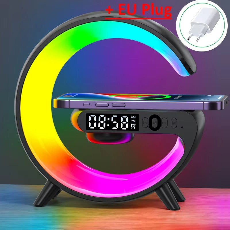 Premium 15W Multifunction Wireless Charger Pad with Speaker, RGB Night Light, Fast Charging Stand, USB-C Input & Charging Indicator for Smartphones