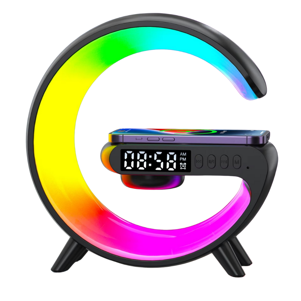 Premium 15W Multifunction Wireless Charger Pad with Speaker, RGB Night Light, Fast Charging Stand, USB-C Input & Charging Indicator for Smartphones
