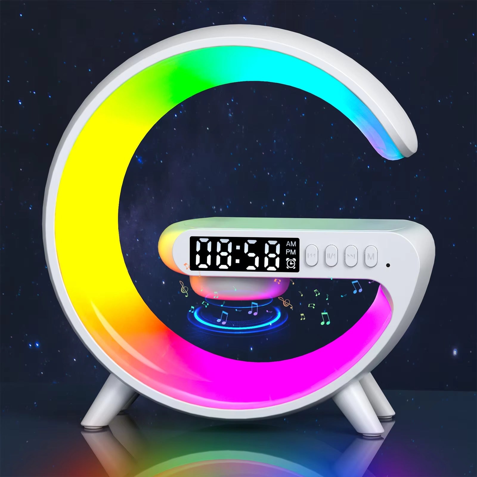Premium 15W Multifunction Wireless Charger Pad with Speaker, RGB Night Light, Fast Charging Stand, USB-C Input & Charging Indicator for Smartphones