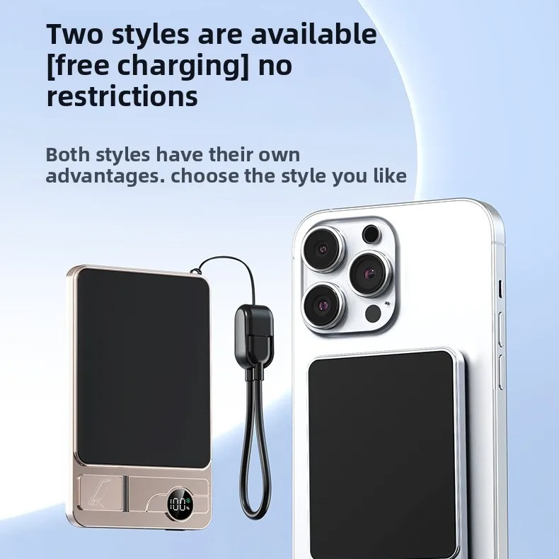 Premium 3-in-1 Magnetic Wireless Power Bank with Metal Stand, Fast Charging, Digital Display, Built-In Cables, Ultra-Thin Portable Battery Pack