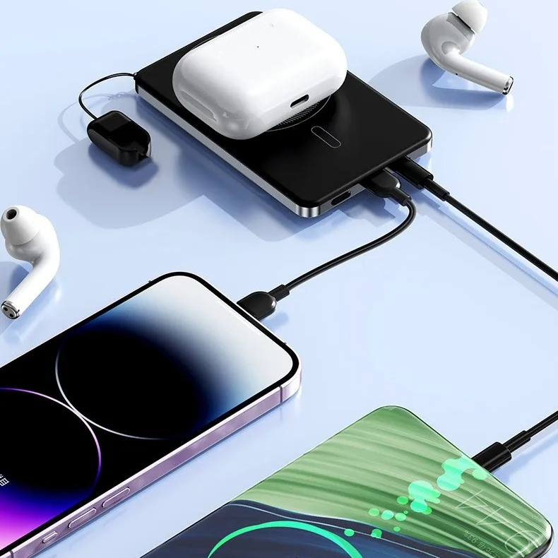 Premium 3-in-1 Magnetic Wireless Power Bank with Metal Stand, Fast Charging, Digital Display, Built-In Cables, Ultra-Thin Portable Battery Pack