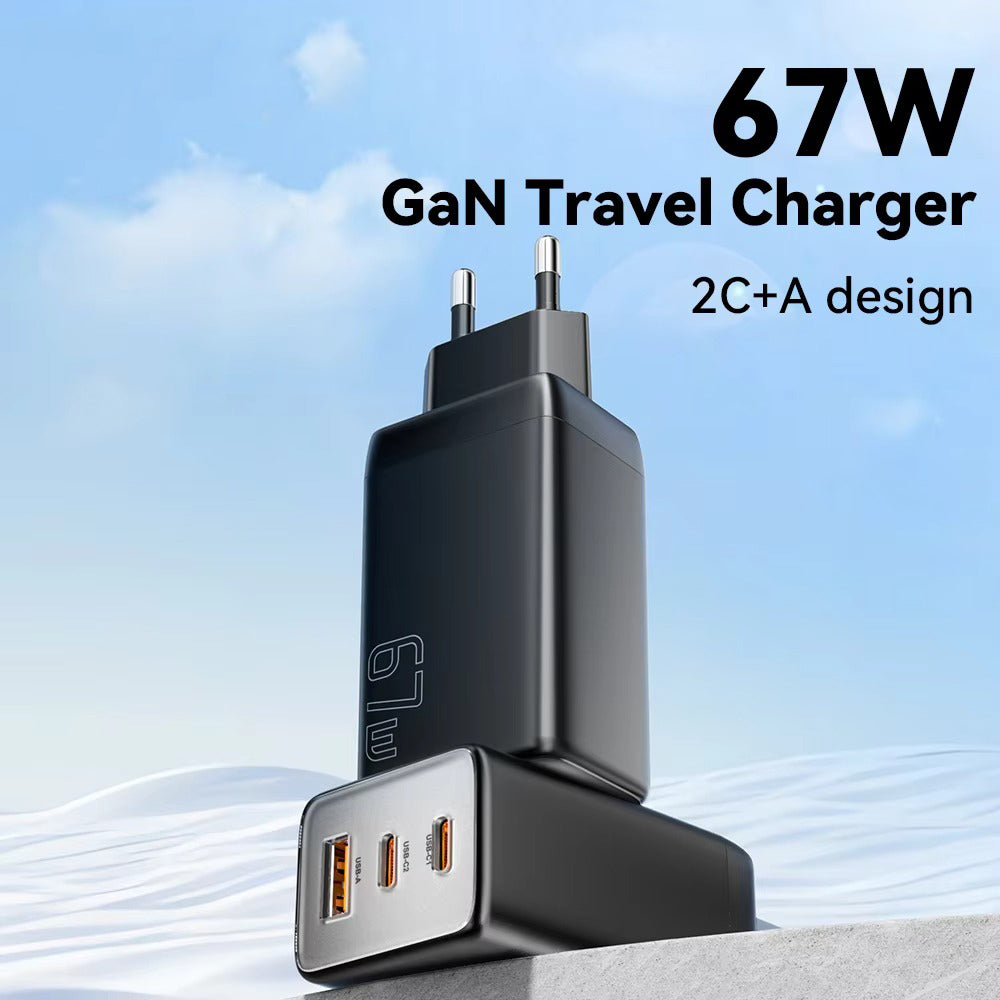 Premium 67W GaN Fast Charging Wall Charger with USB-C & USB Ports, PD Quick Charge Technology, Portable Travel Charger for Multiple Devices